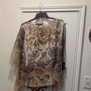 Style & Co. Asymmetrical Brown and Tan Blouse